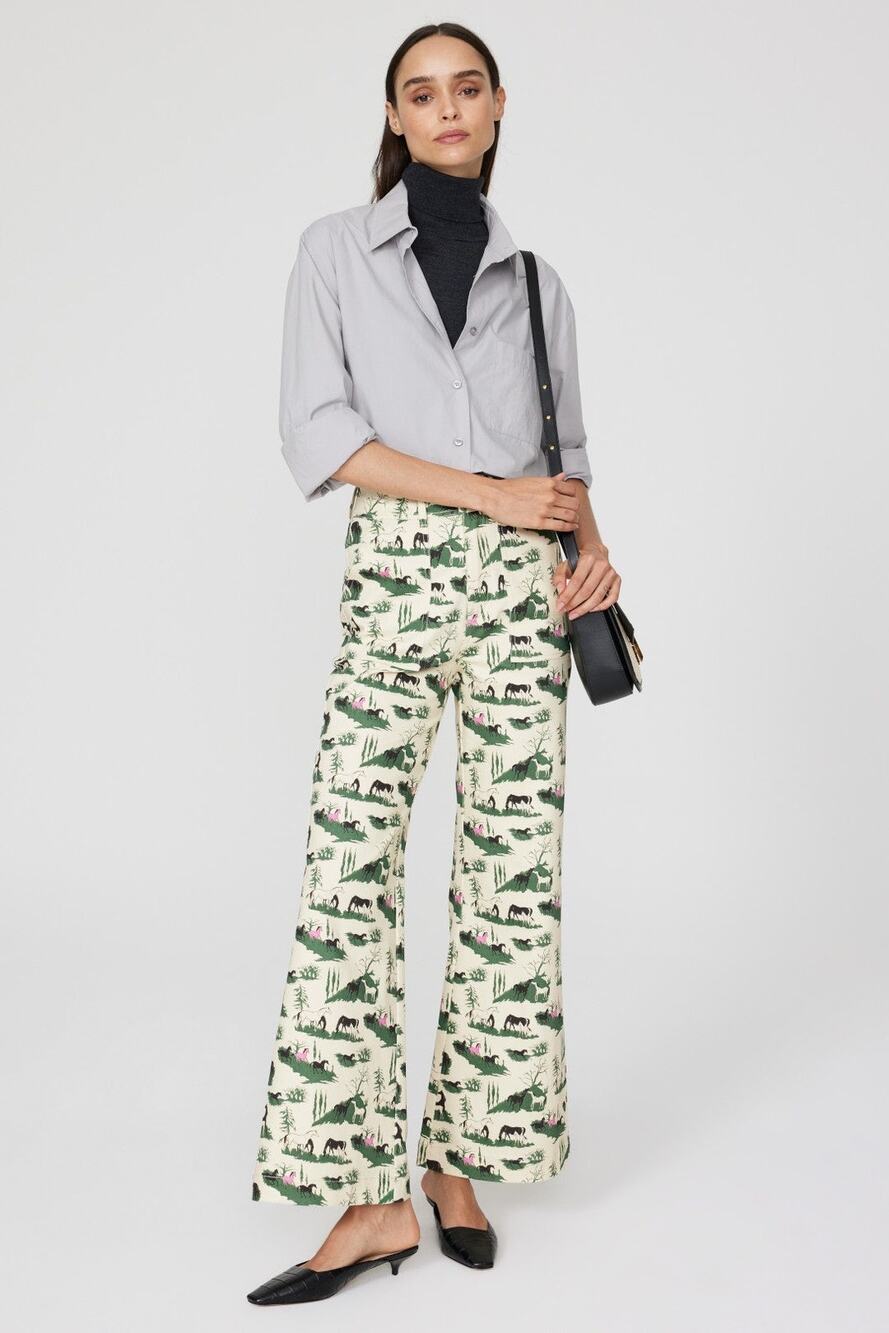 Rachel Antonoff Equestrian Horse Western Print Flare Leg High Rise Rodeo Pants